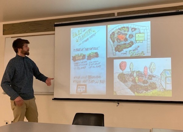 Landscape Architecture student presenting design concepts for the Jefferson Elementary outdoor learning lab.